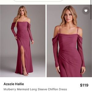 Azazie Hallie Mulberry Long Sleeve Chiffon Dress Size 10